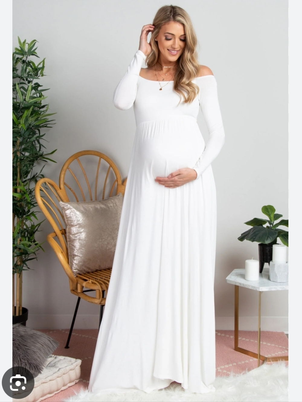 Pinkblush Ivory Off-Shoulder Maternity Maxi Dress Large